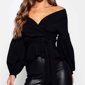 NWT Black off the shoulder blouse from Boohoo
